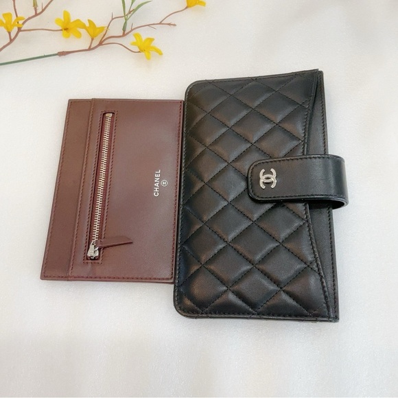 ❤️Beautiful 💎 Authentic Chanel Classic Black Lambskin 2 Set Pouch Long Wallet - Picture 4 of 16